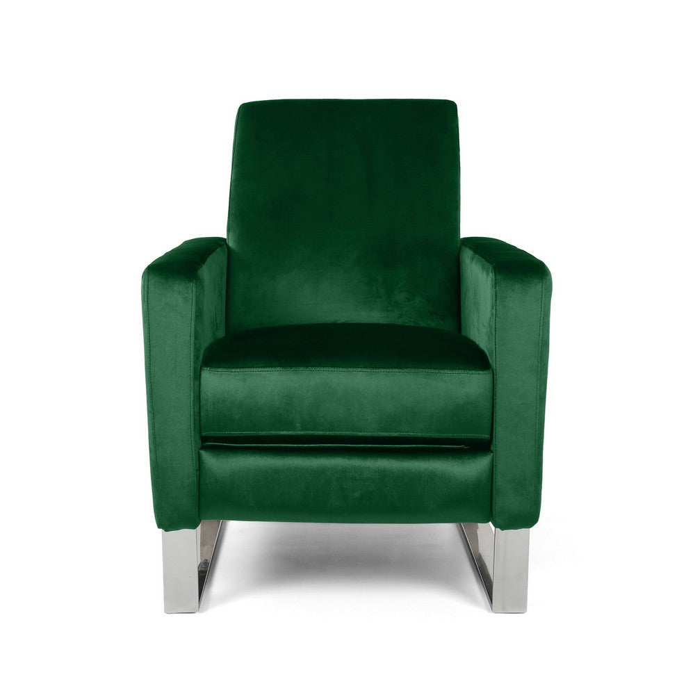 Reki Recliner Chair Manual Push Back Stainless Steel Green Velvet