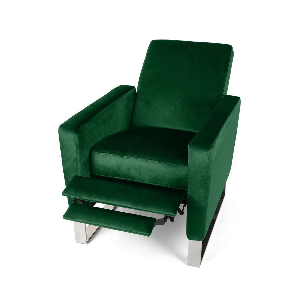Reki Recliner Chair Manual Push Back Stainless Steel Green Velvet