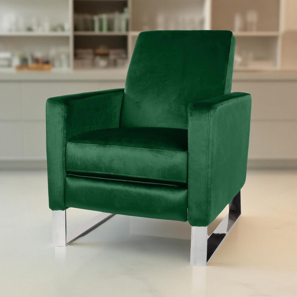 Reki Recliner Chair, Manual Push Back, Stainless Steel, Green Velvet