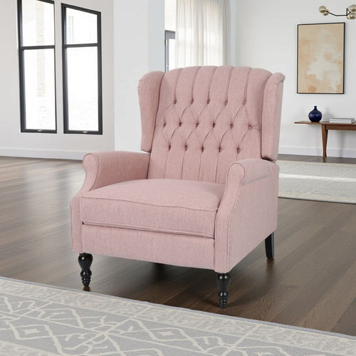 Jade Oversize Wide Chair Manual Recliner, Wingback, Pink Tufted