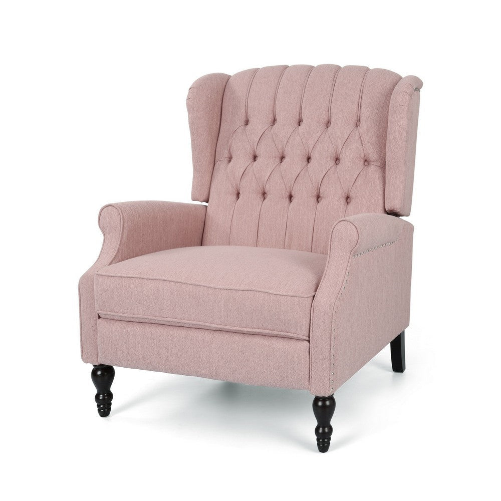 Jade Oversize Wide Chair Manual Recliner, Wingback, Pink Tufted