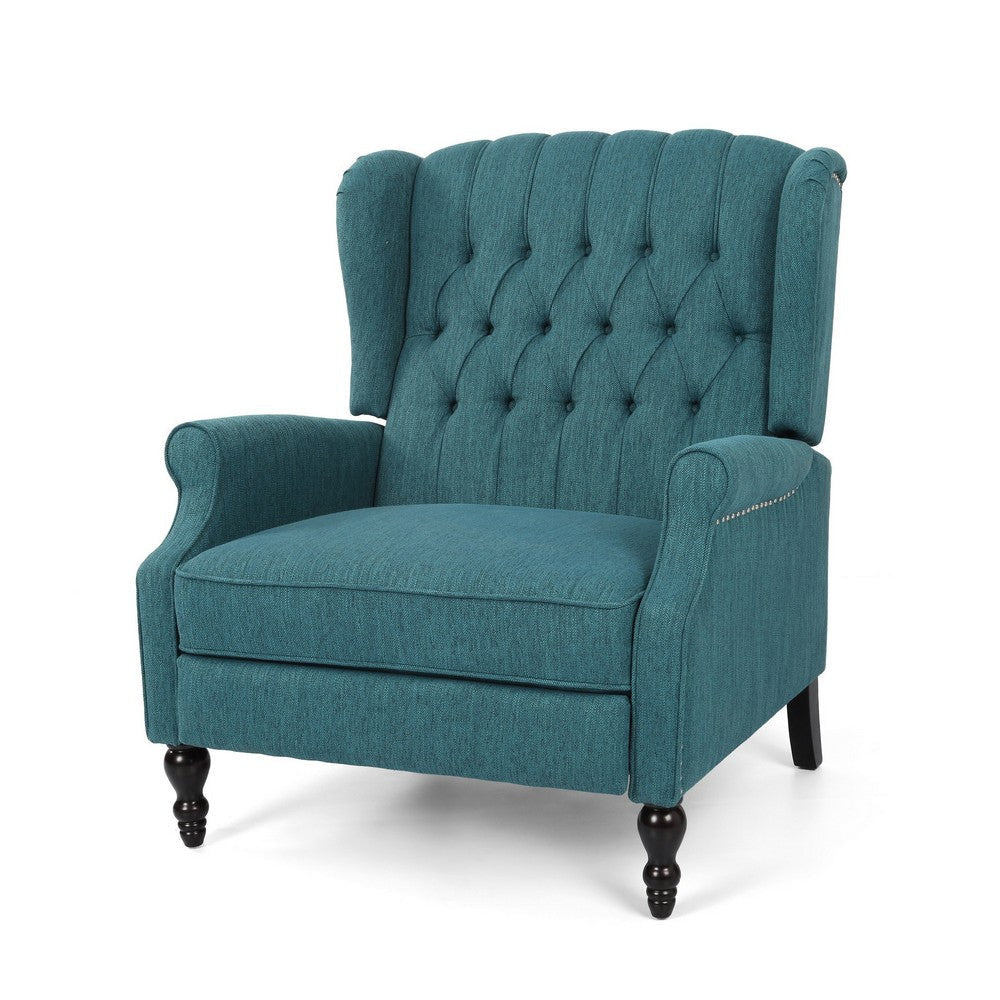 Jade Oversize Wide Chair Manual Recliner, Wingback, Teal Button Tufted