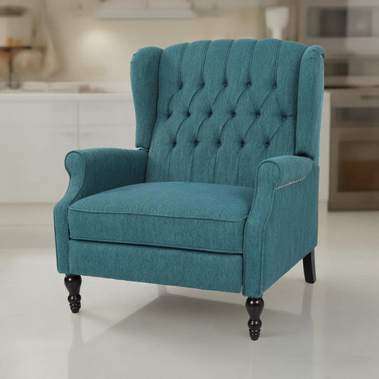 Jade Oversize Wide Chair Manual Recliner, Wingback, Teal Button Tufted