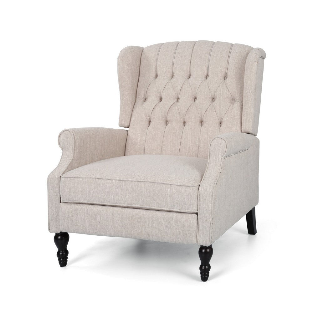 Jade Oversize Wide Chair Manual Recliner, Wingback, Beige Tufted