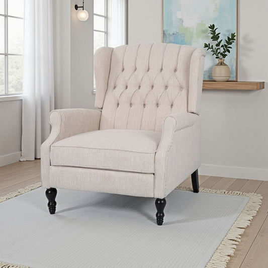 Jade Oversize Wide Chair Manual Recliner, Wingback, Beige Tufted