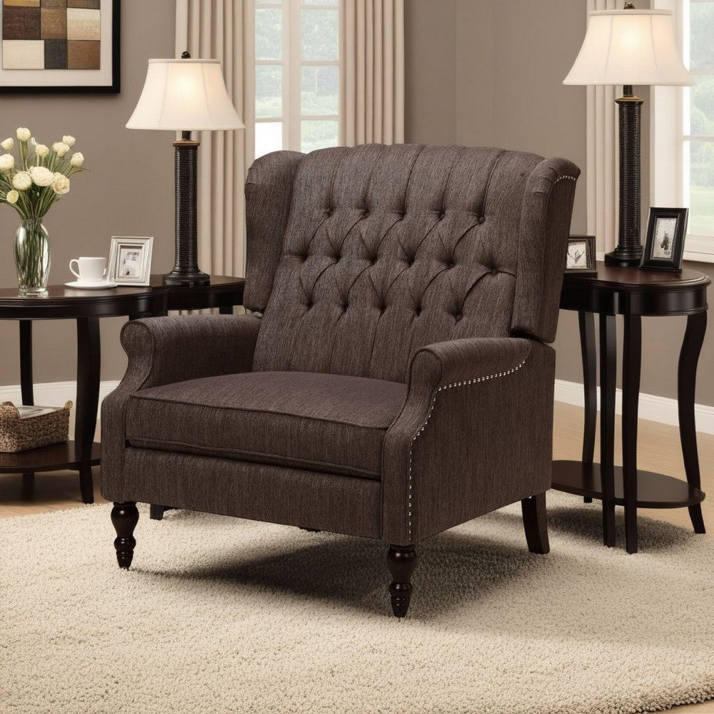 Jade Oversize Wide Chair Manual Recliner, Wingback, Brown Tufted