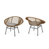 Outdoor Accent Chair Set of 2, Beige, Basket Brown Faux Rattan, Black