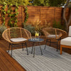 Outdoor Accent Chair Set of 2, Beige, Basket Brown Faux Rattan, Black