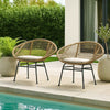 Outdoor Accent Chair Set of 2, Beige, Basket Brown Faux Rattan, Black