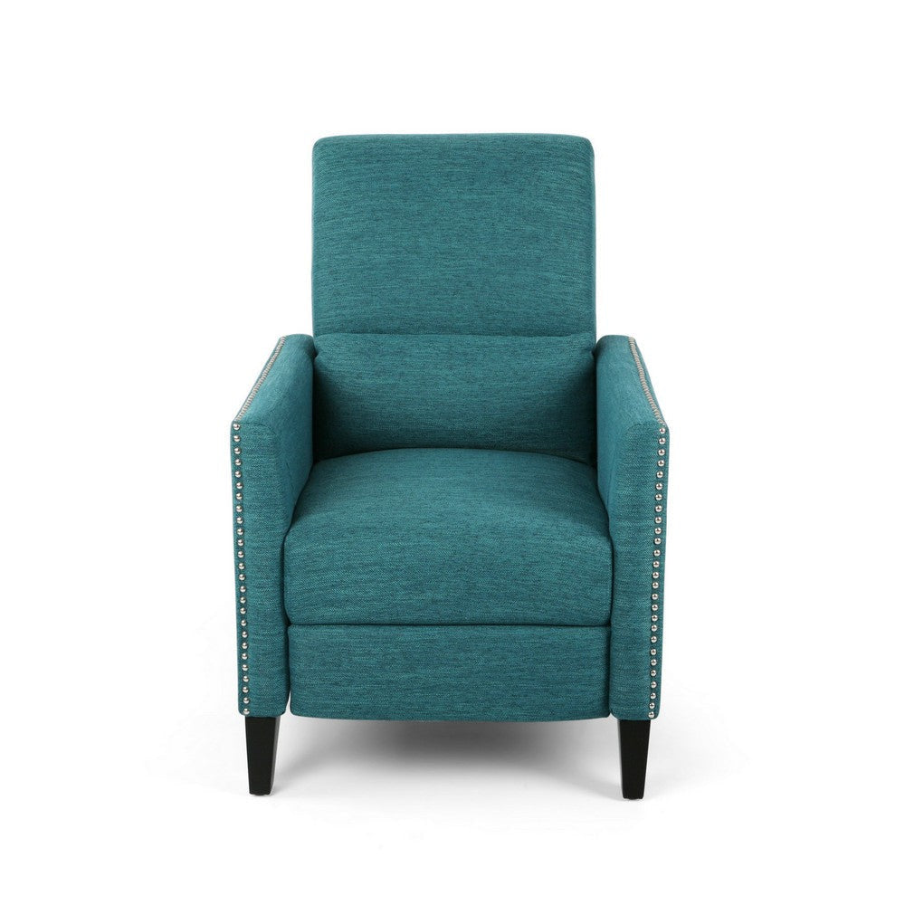 Davy Pushback Recliner Chair Nailhead Trim Birch Wood Teal Fabric