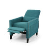 Davy Pushback Recliner Chair Nailhead Trim Birch Wood Teal Fabric