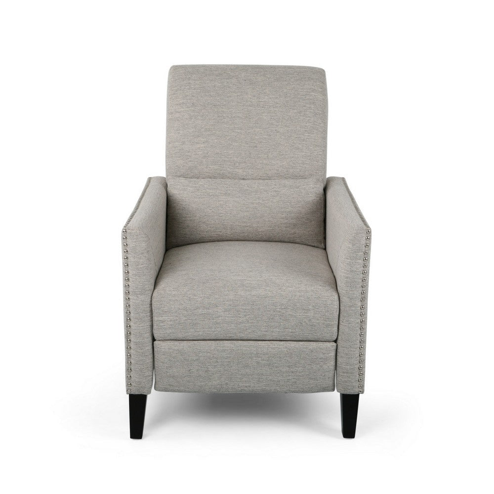 Davy Pushback Recliner Chair Nailhead Trim Birch Wood Gray Fabric