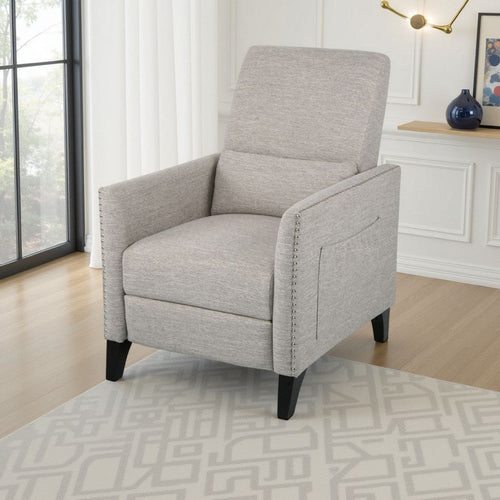 Davy Pushback Recliner Chair, Nailhead Trim, Birch Wood, Gray Fabric