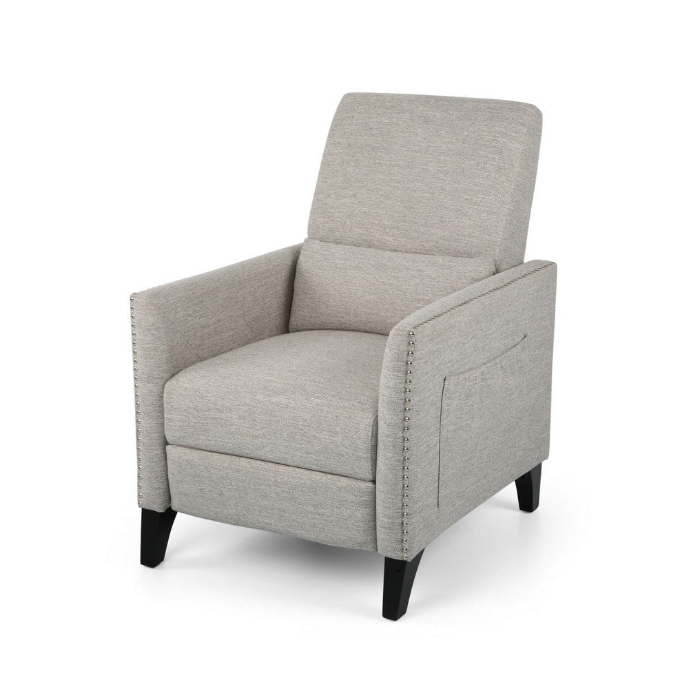 Davy Pushback Recliner Chair, Nailhead Trim, Birch Wood, Gray Fabric