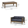 2pc Outdoor Loveseat Coffee Table Set | Brown Acacia Wood | Dark Gray