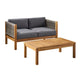 2pc Outdoor Loveseat Coffee Table Set, Brown Acacia Wood, Dark Gray