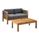 2pc Outdoor Loveseat Coffee Table Set | Brown Acacia Wood | Dark Gray