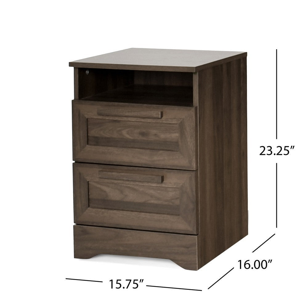 Vinie Nightstand 2 Drawers and Open Top 23 Inch Dark Brown Faux Wood BM326982