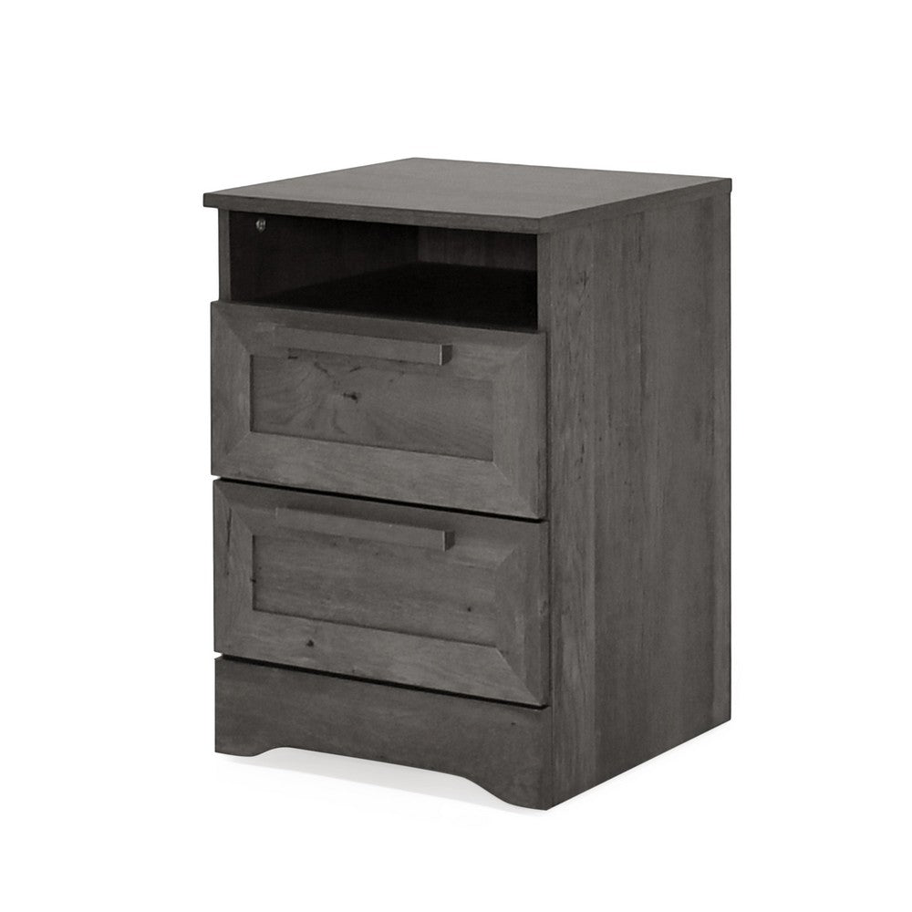 Vinie Nightstand | 2 Drawers and Open Top | 23" Dark Gray Faux Wood