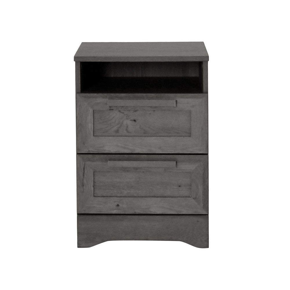 Vinie Nightstand | 2 Drawers and Open Top | 23" Dark Gray Faux Wood