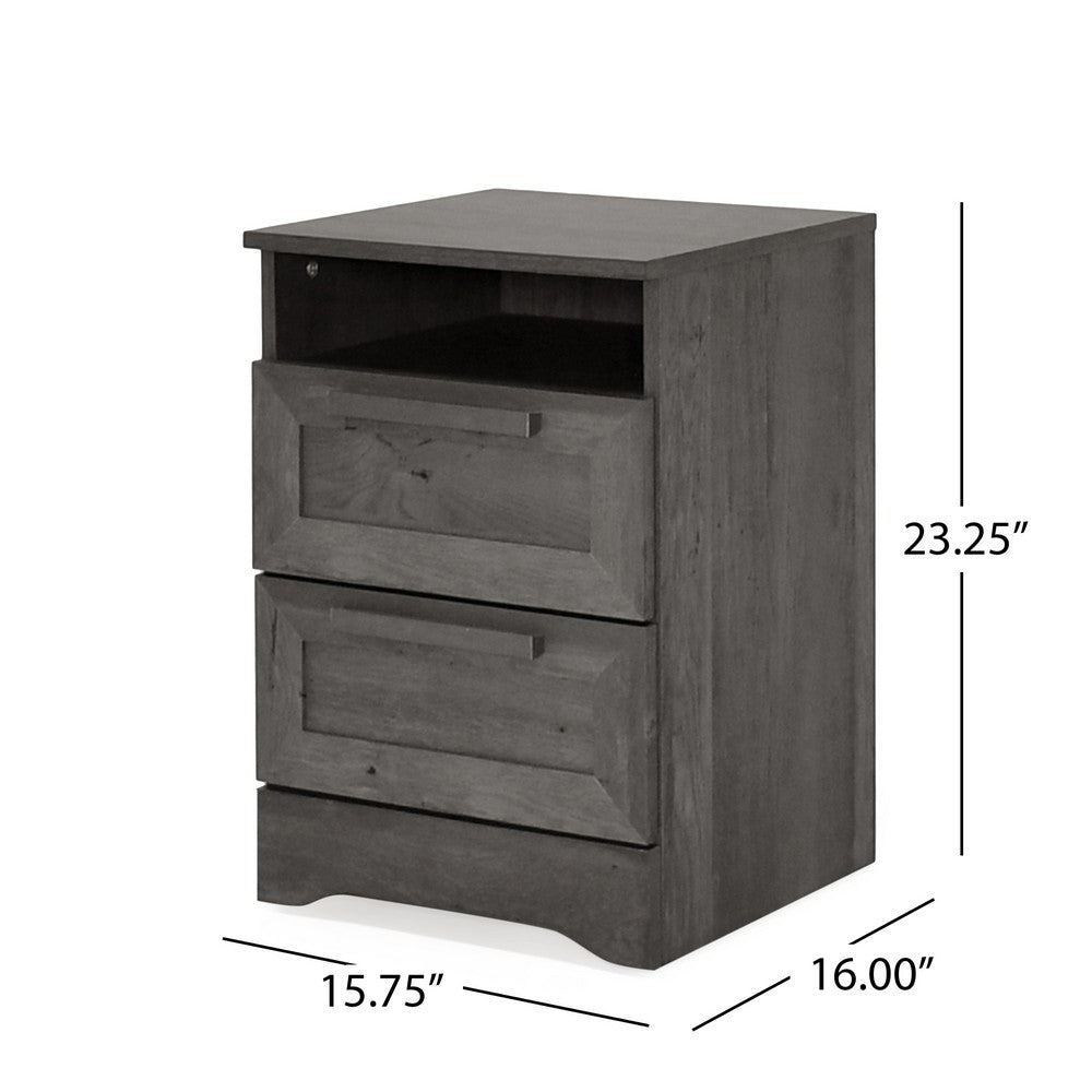Vinie Nightstand | 2 Drawers and Open Top | 23" Dark Gray Faux Wood