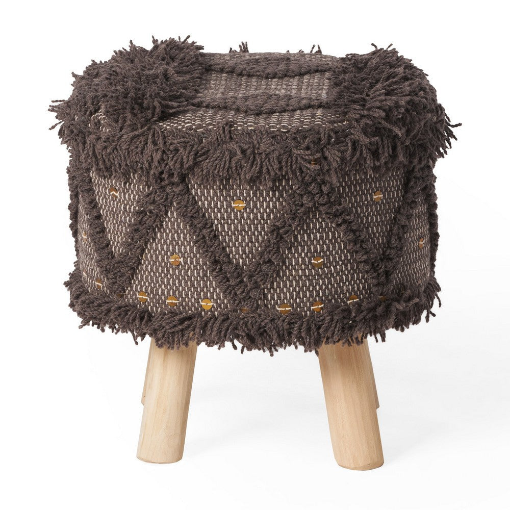 Footstool Ottoman Handcrafted Boho Design Brown Woven Seat Wood BM326989