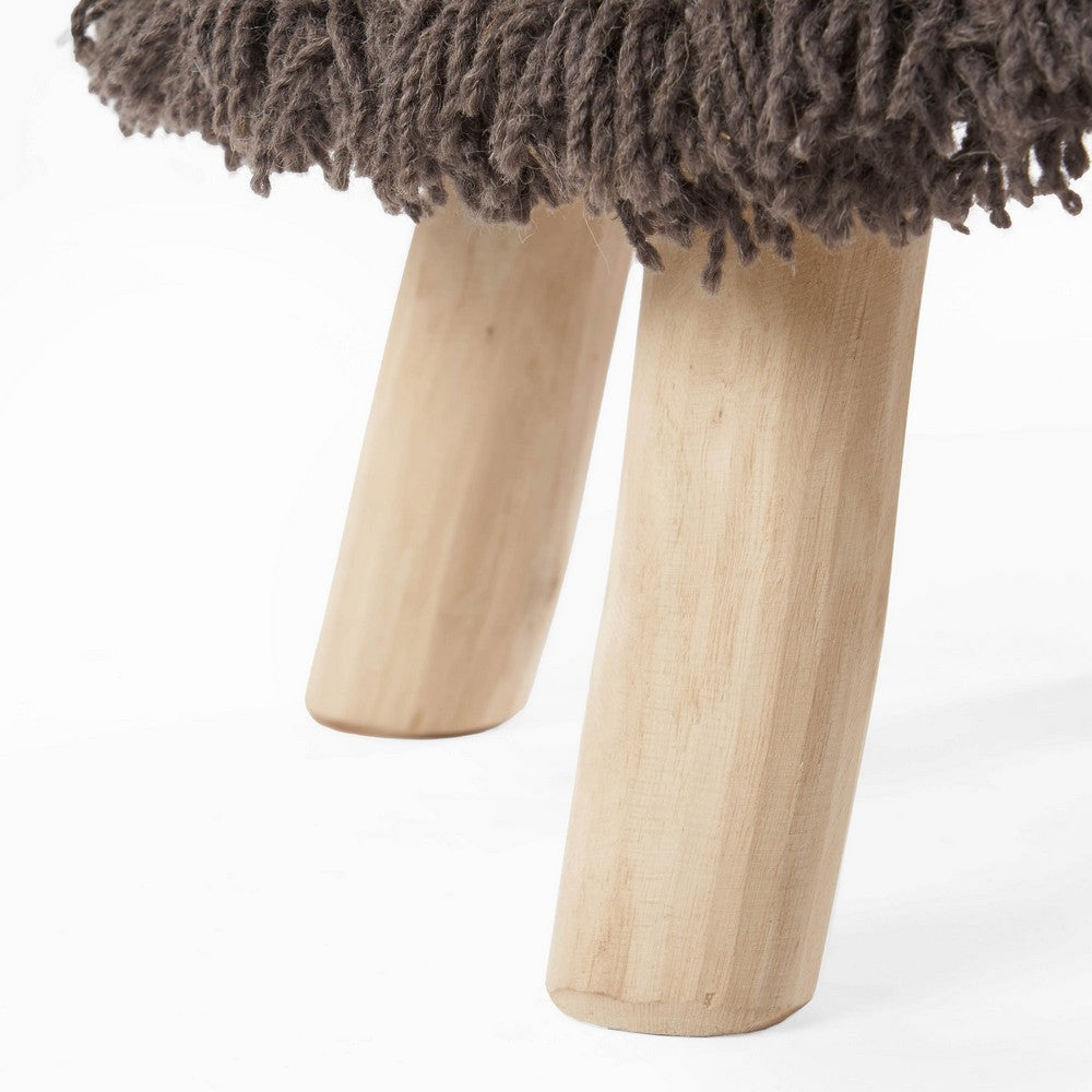 Footstool Ottoman | Handcrafted Boho Design | Brown Woven Seat | Wood