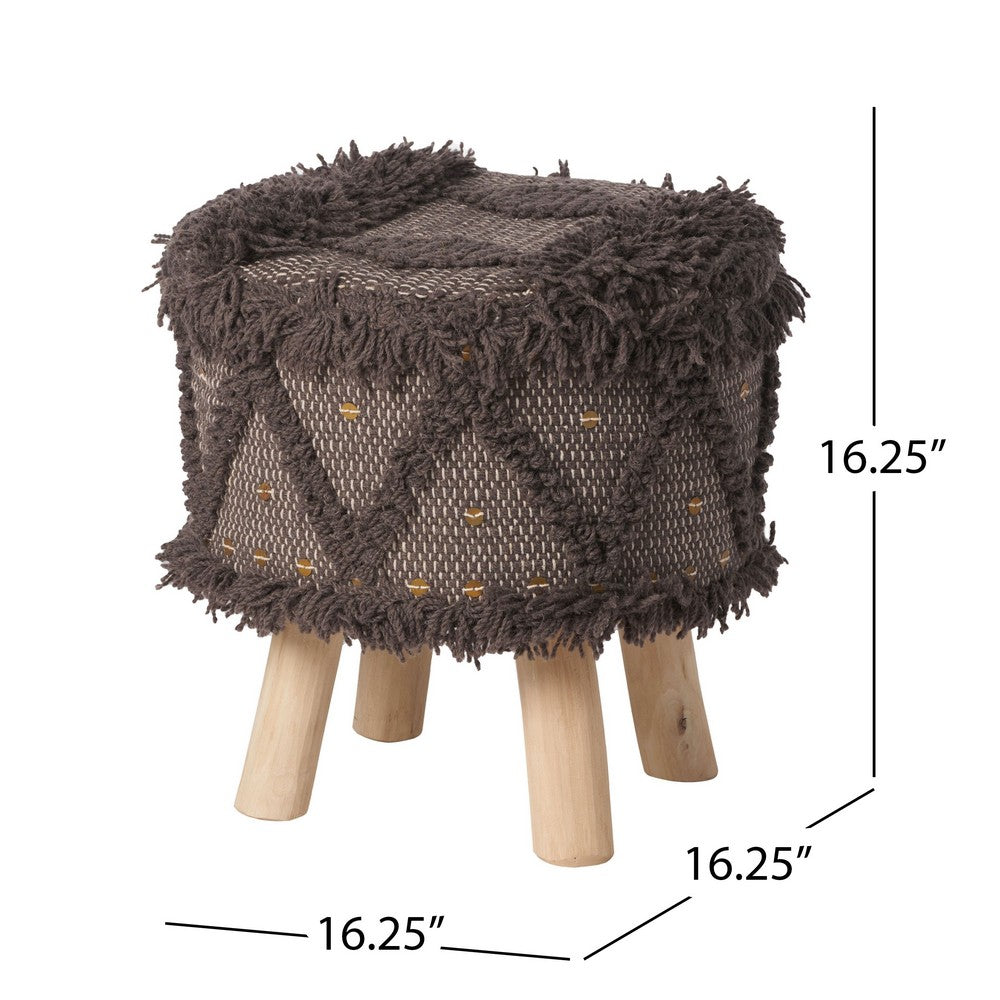 Footstool Ottoman | Handcrafted Boho Design | Brown Woven Seat | Wood