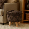 Footstool Ottoman | Handcrafted Boho Design | Brown Woven Seat | Wood
