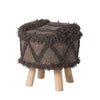 Footstool Ottoman | Handcrafted Boho Design | Brown Woven Seat | Wood