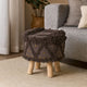 Footstool Ottoman | Handcrafted Boho Design | Brown Woven Seat | Wood