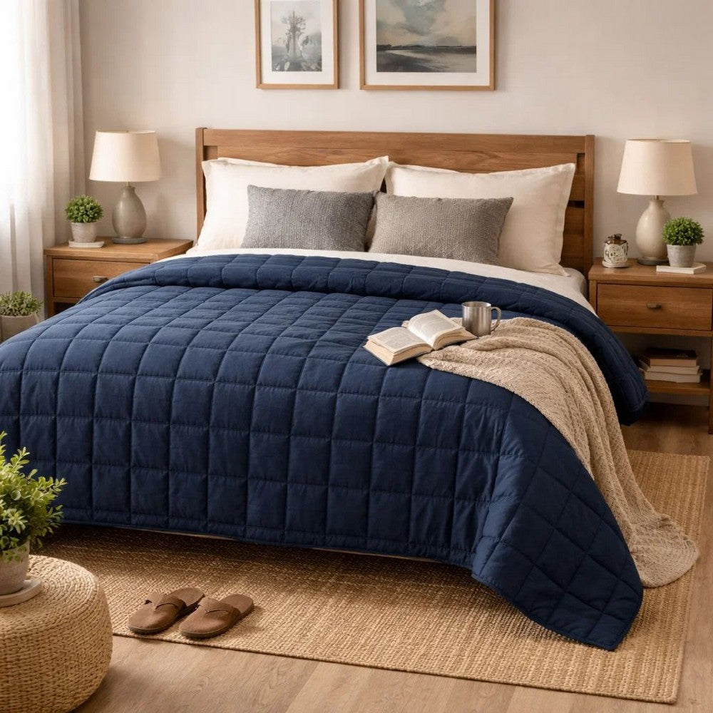 Blankie 20lbs Weighted Blanket, 60 x 80 Cotton Multilayer, Navy Blue