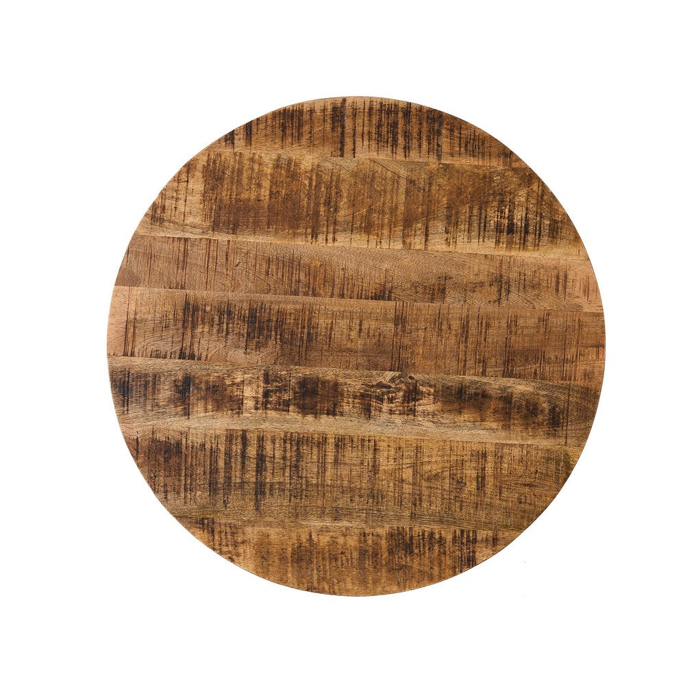 Coffee Table | Gold Hourglass Metal Base | 25" Round Mango Wood Top