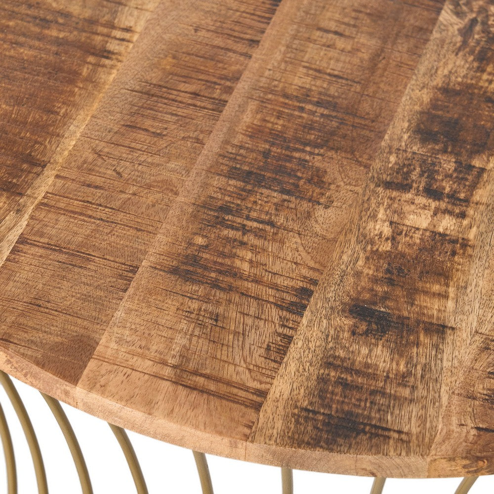 Coffee Table | Gold Hourglass Metal Base | 25" Round Mango Wood Top