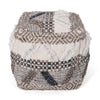 Ottoman Pouf 16 Inch Boho Design White Beige Woven Wool Bead Fill BM326996