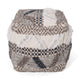 Ottoman Pouf 16 Inch Boho Design White Beige Woven Wool Bead Fill BM326996