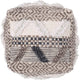 Ottoman Pouf, 16 Inch, Boho Design, White Beige Woven Wool, Bead Fill