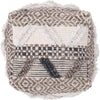 Ottoman Pouf 16 Inch Boho Design White Beige Woven Wool Bead Fill BM326996