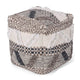 Ottoman Pouf, 16 Inch, Boho Design, White Beige Woven Wool, Bead Fill