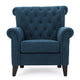 Koni Accent Chair | Button Diamond Tufted | Blue Fabric | Rolled Arms