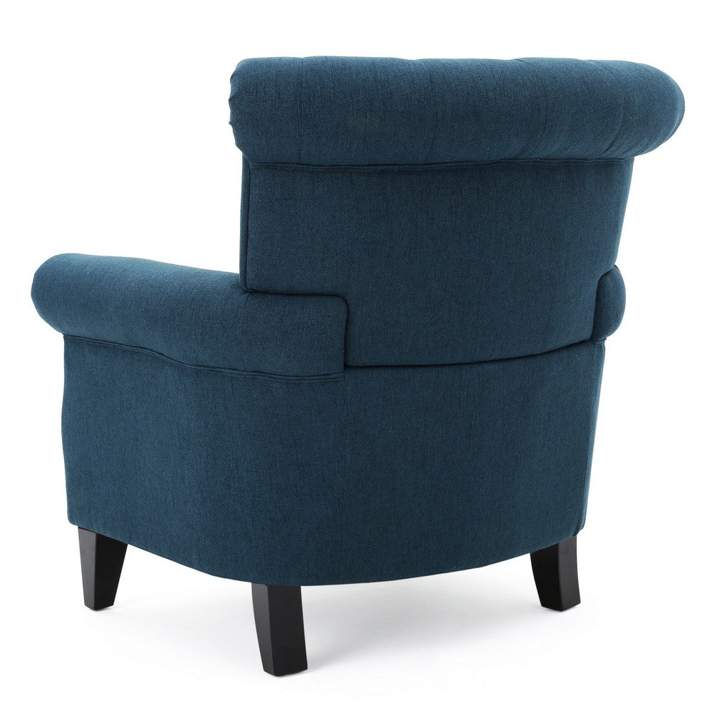 Koni Accent Chair | Button Diamond Tufted | Blue Fabric | Rolled Arms