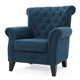 Koni Accent Chair | Button Diamond Tufted | Blue Fabric | Rolled Arms