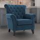 Koni Accent Chair | Button Diamond Tufted | Blue Fabric | Rolled Arms