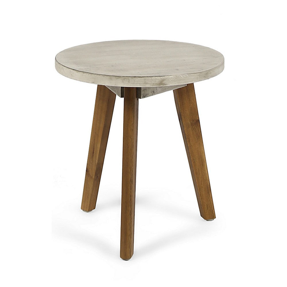 Ina Side End Table Angled Legs 16 Inch Round Gray Top Acacia Wood BM327003