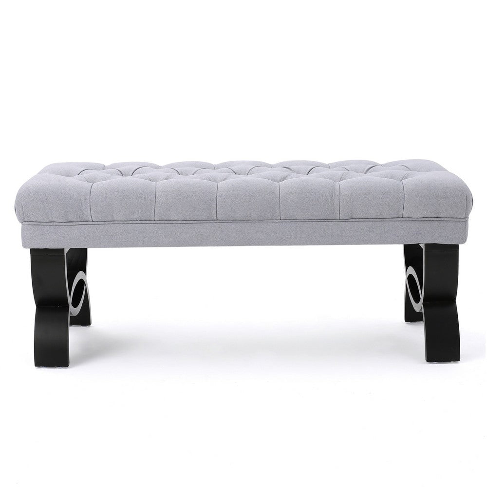 Riam Ottoman Bench 41 Inch Button Tufted Rounded Birch Wood Legs