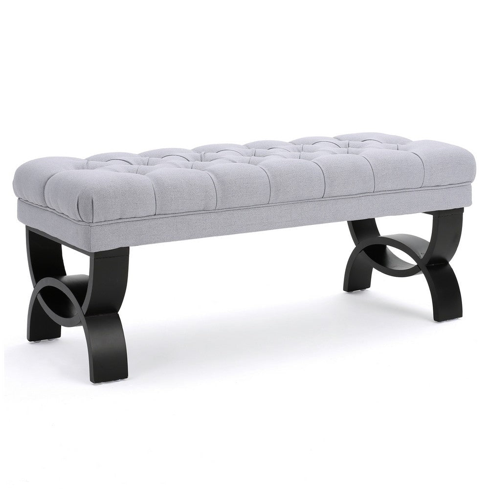 Riam Ottoman Bench 41 Inch Button Tufted Rounded Birch Wood Legs