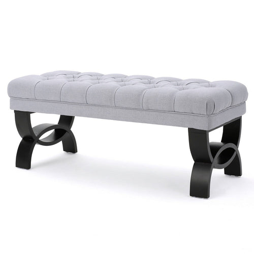 Riam Ottoman Bench, 41 Inch, Button Tufted, Rounded Birch Wood Legs