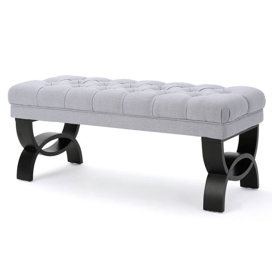 Riam Ottoman Bench, 41 Inch, Button Tufted, Rounded Birch Wood Legs