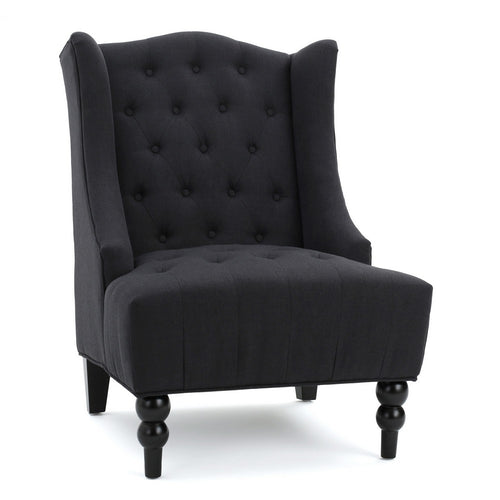Tesy Accent Club Chair | Wingback Design | Button Tufted Gray Fabric