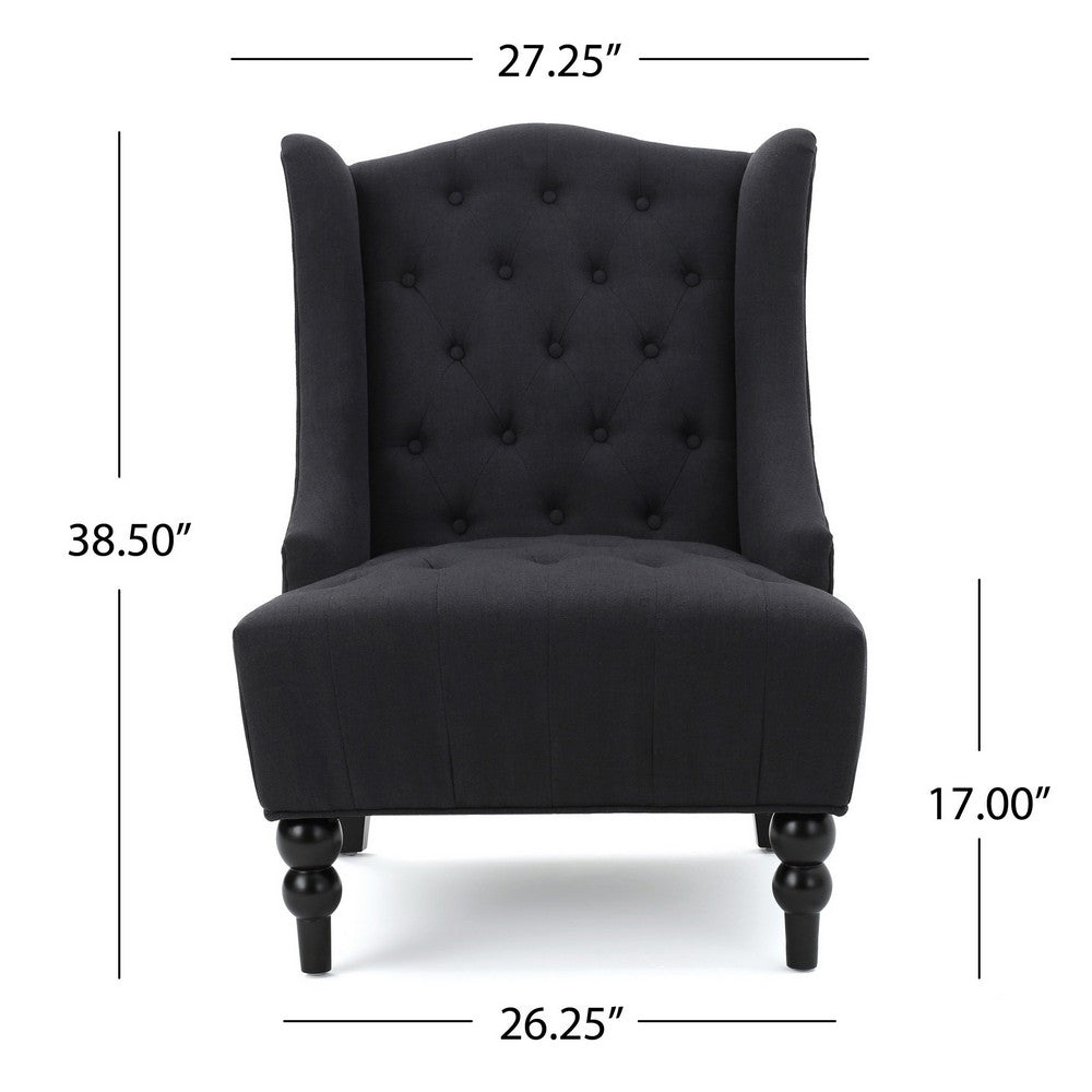 Tesy Accent Club Chair | Wingback Design | Button Tufted Gray Fabric
